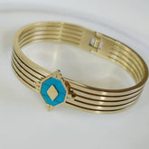 Stainless Steel Gold Plated Turquoise Geometric Shaped Kada